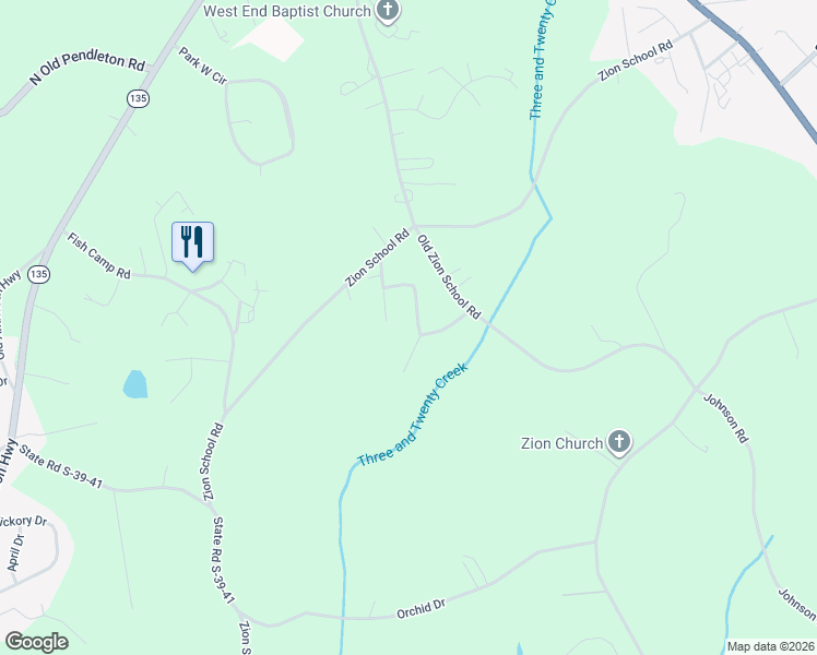 map of restaurants, bars, coffee shops, grocery stores, and more near 01 Zion Heights Court in Easley