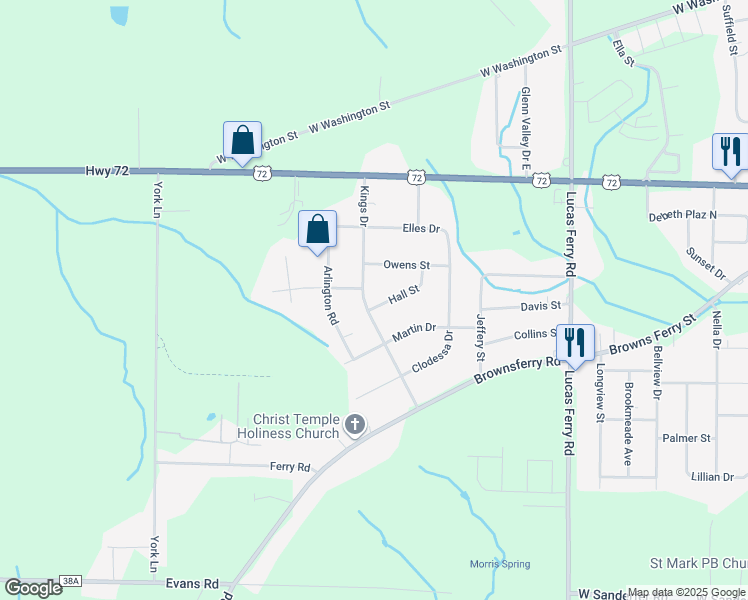 map of restaurants, bars, coffee shops, grocery stores, and more near 17496 Hall Street in Athens