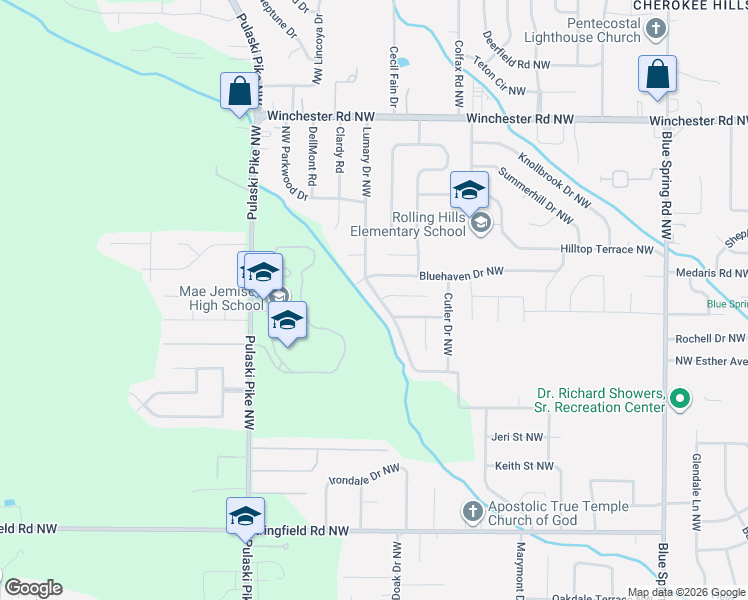 map of restaurants, bars, coffee shops, grocery stores, and more near 4816 Lumary Drive Northwest in Huntsville