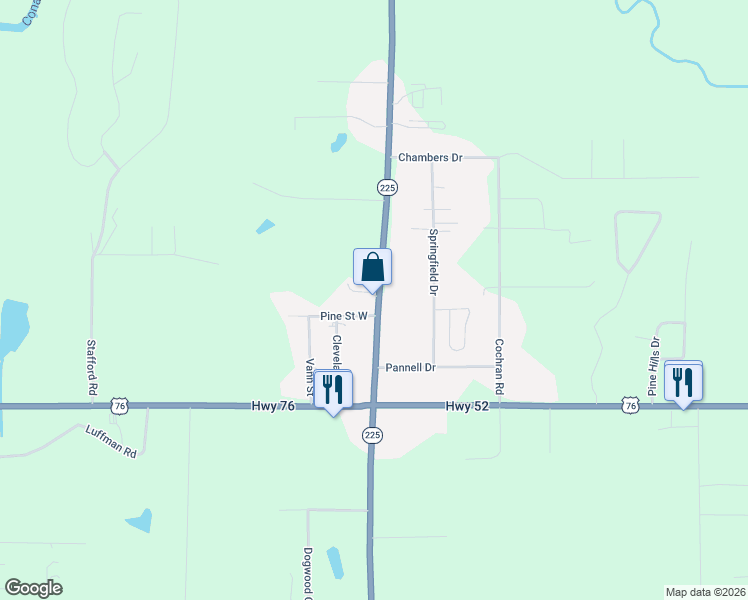 map of restaurants, bars, coffee shops, grocery stores, and more near 1729 Georgia 225 in Chatsworth