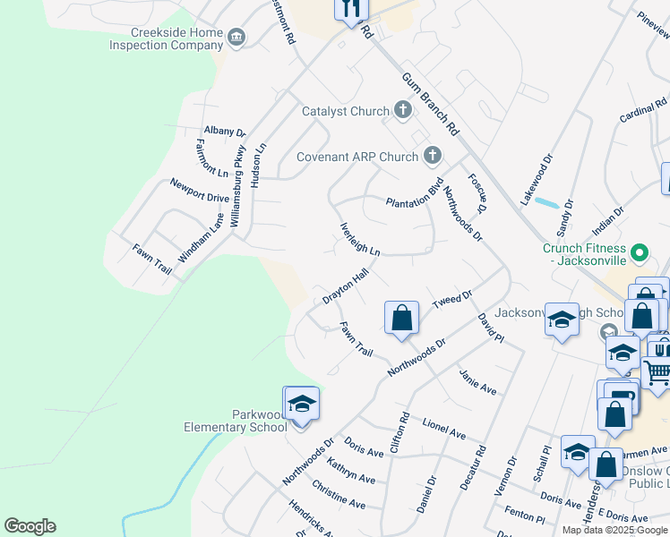 map of restaurants, bars, coffee shops, grocery stores, and more near 109 Bellechasse Way in Jacksonville