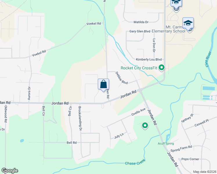 map of restaurants, bars, coffee shops, grocery stores, and more near 137 Naugher Road in Huntsville