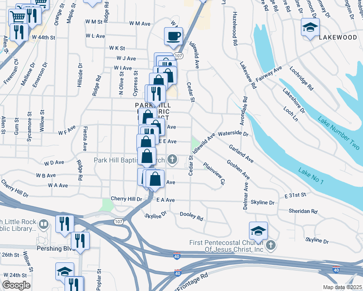 map of restaurants, bars, coffee shops, grocery stores, and more near 220 East E Avenue in North Little Rock