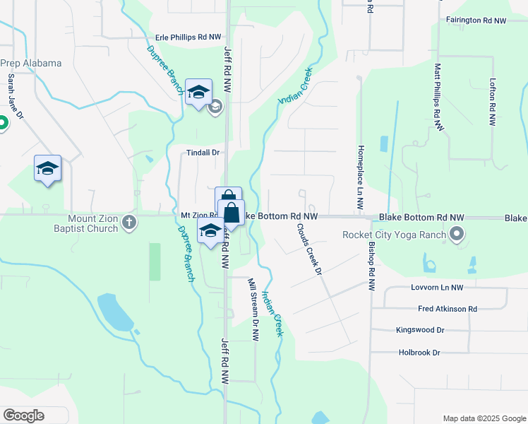map of restaurants, bars, coffee shops, grocery stores, and more near 2031 Blake Bottom Road Northwest in Huntsville