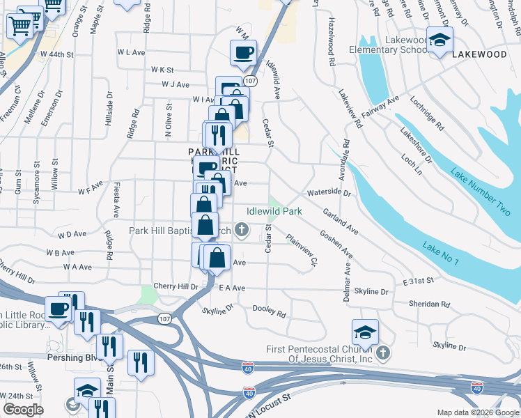 map of restaurants, bars, coffee shops, grocery stores, and more near 224 East East Avenue in North Little Rock
