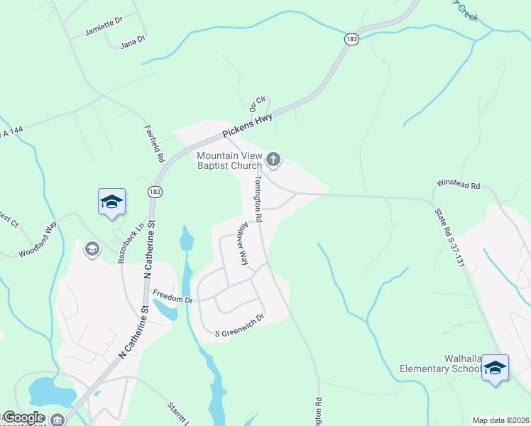 map of restaurants, bars, coffee shops, grocery stores, and more near 100 Mountain View Drive in Walhalla