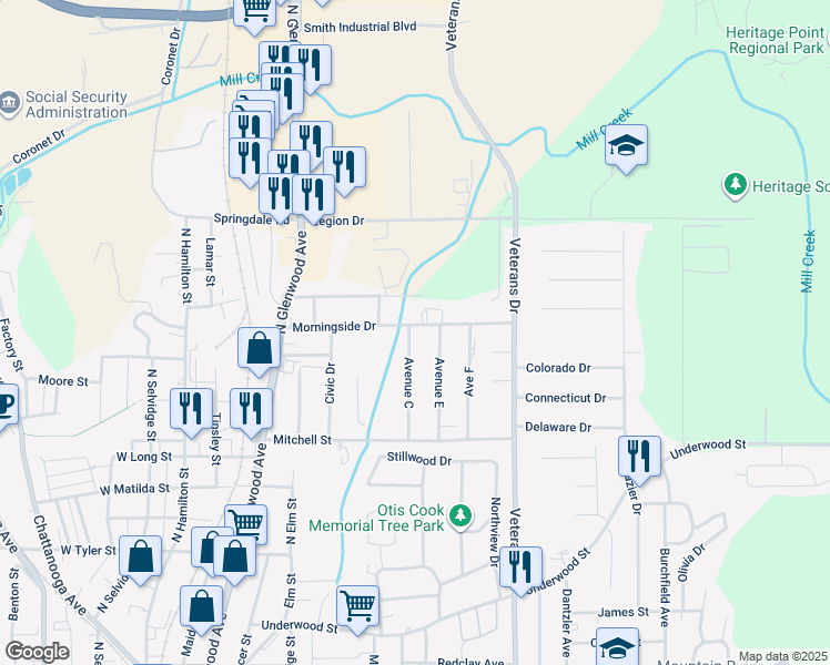 map of restaurants, bars, coffee shops, grocery stores, and more near 1493 Hale Bowen Drive in Dalton
