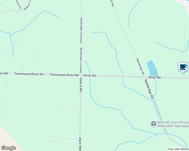 map of restaurants, bars, coffee shops, grocery stores, and more near County Road 40 in Muscle Shoals