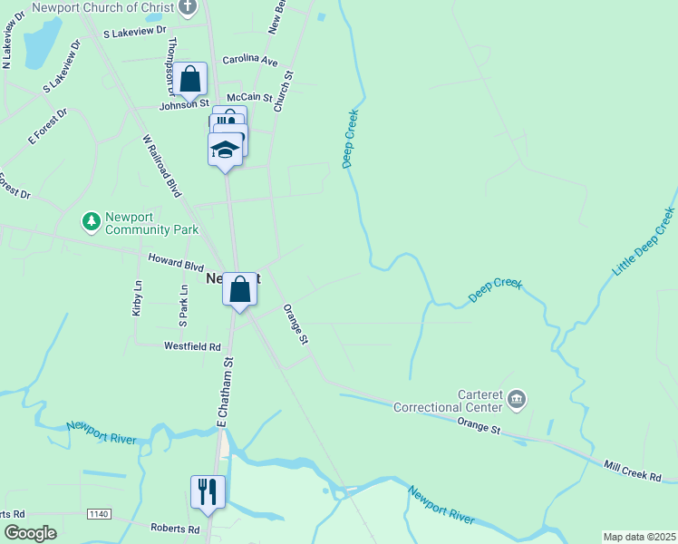 map of restaurants, bars, coffee shops, grocery stores, and more near 1016a Wesley Lane in Newport