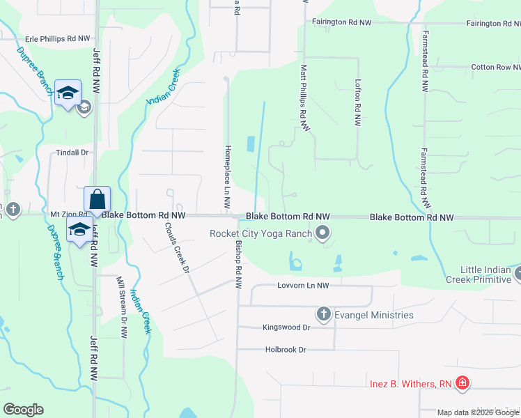map of restaurants, bars, coffee shops, grocery stores, and more near 100 Sycamore Bend Drive in Huntsville