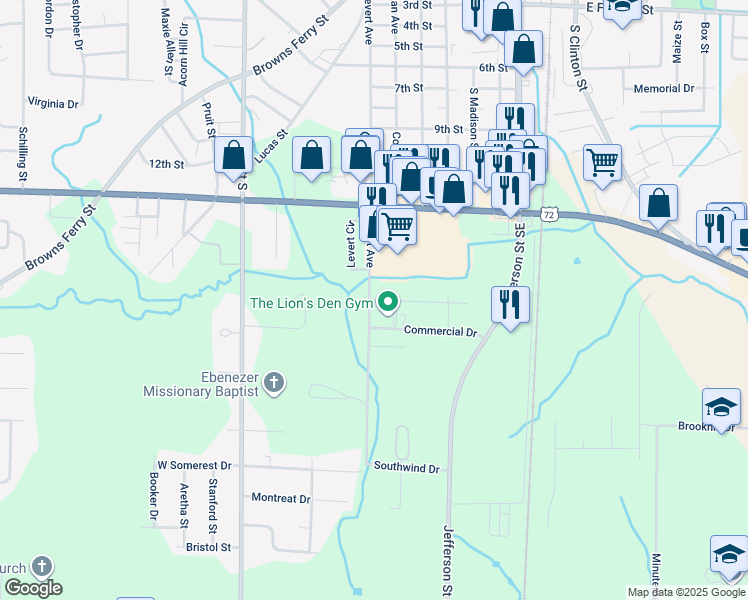 map of restaurants, bars, coffee shops, grocery stores, and more near 212 Commercial Drive in Athens