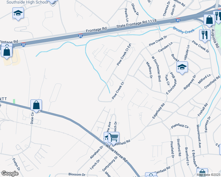 map of restaurants, bars, coffee shops, grocery stores, and more near 116 Pine Creek Court Extension in Greenville