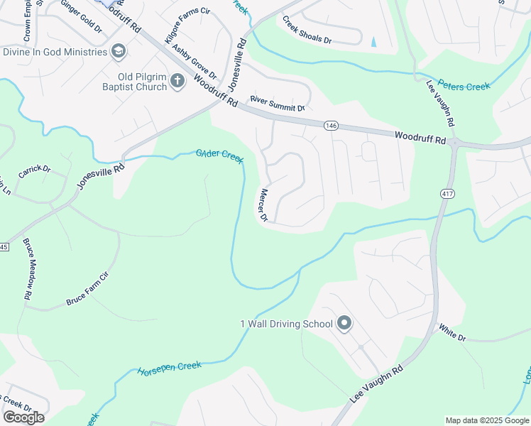 map of restaurants, bars, coffee shops, grocery stores, and more near 19 Mercer Drive in Simpsonville