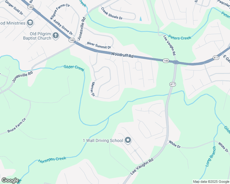 map of restaurants, bars, coffee shops, grocery stores, and more near 127 Mercer Drive in Simpsonville