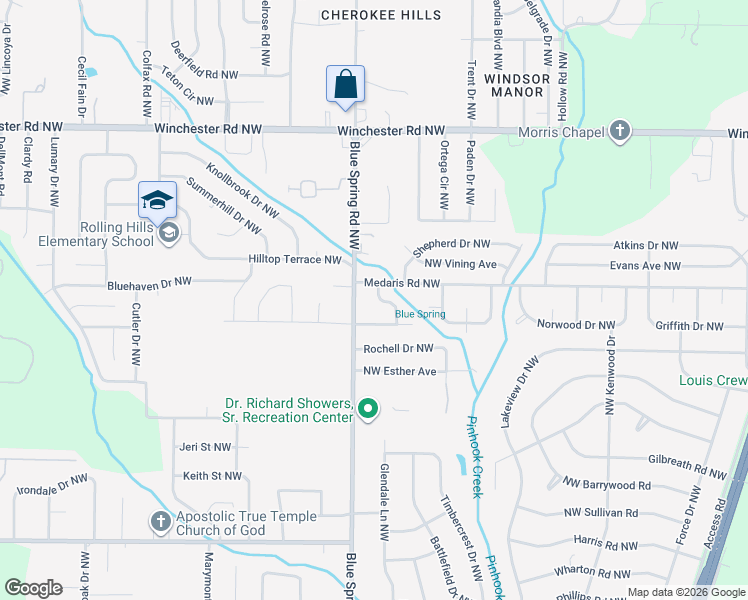 map of restaurants, bars, coffee shops, grocery stores, and more near 4803 Shawmont Drive Northwest in Huntsville