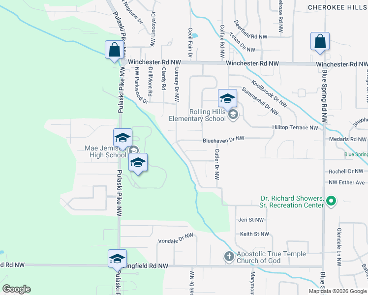 map of restaurants, bars, coffee shops, grocery stores, and more near 4816 Lumary Drive Northwest in Huntsville
