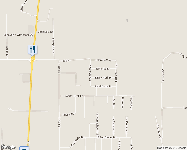 map of restaurants, bars, coffee shops, grocery stores, and more near 1318 East New York Place in Chino Valley
