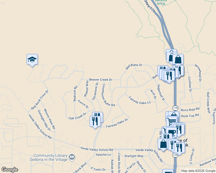 map of restaurants, bars, coffee shops, grocery stores, and more near 15 Teapot Rock Avenue in Sedona