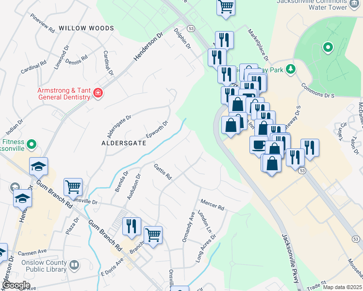 map of restaurants, bars, coffee shops, grocery stores, and more near 1304 Kevin Court in Jacksonville