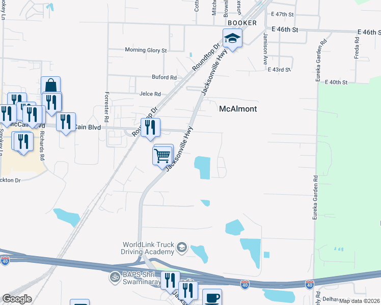map of restaurants, bars, coffee shops, grocery stores, and more near 3600 Arkansas 161 in North Little Rock