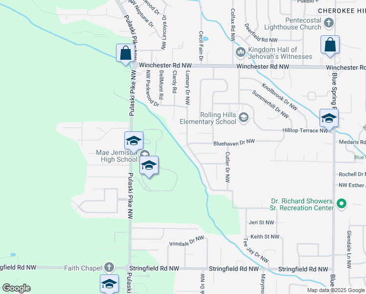 map of restaurants, bars, coffee shops, grocery stores, and more near 4734 Blue Haven Drive Northwest in Huntsville