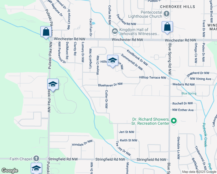 map of restaurants, bars, coffee shops, grocery stores, and more near 4628 Bluehaven Drive Northwest in Huntsville