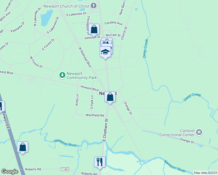 map of restaurants, bars, coffee shops, grocery stores, and more near 124 Chatham Street in Newport