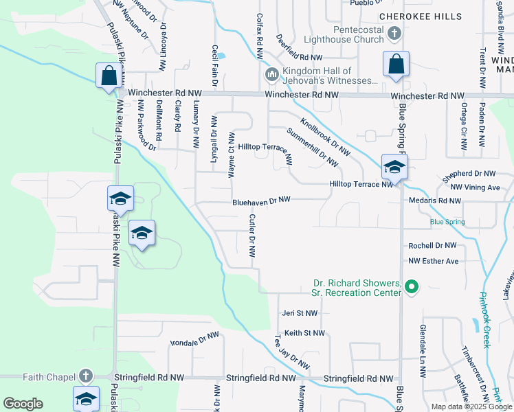 map of restaurants, bars, coffee shops, grocery stores, and more near 4628 Bluehaven Drive Northwest in Huntsville