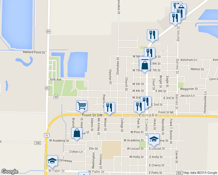 map of restaurants, bars, coffee shops, grocery stores, and more near 604 West 4th Street in Lonoke