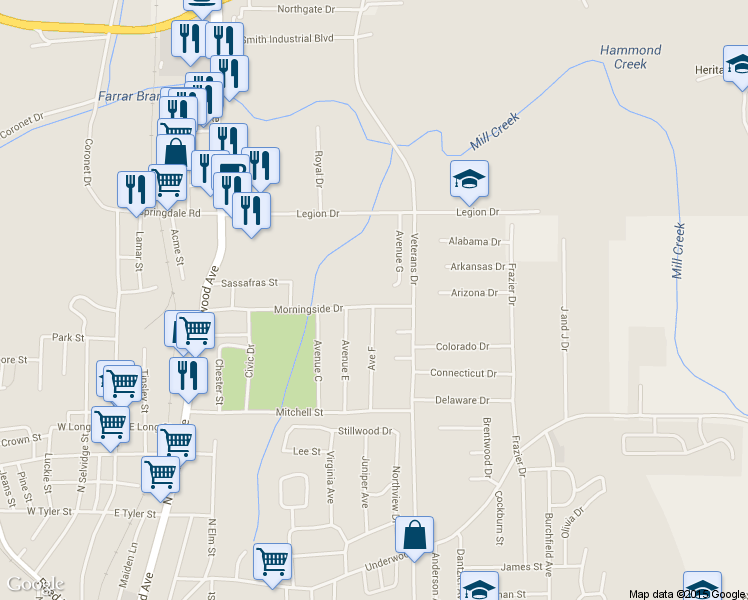 map of restaurants, bars, coffee shops, grocery stores, and more near 717 Morningside Drive in Dalton