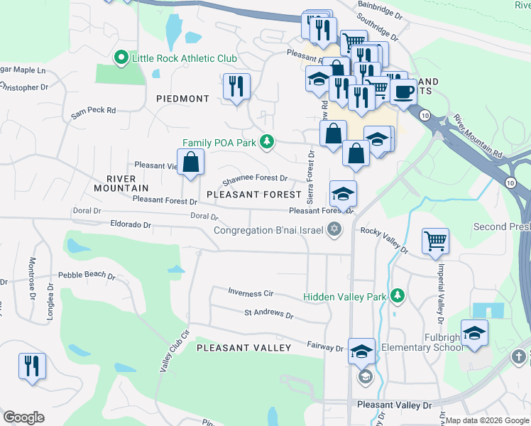 map of restaurants, bars, coffee shops, grocery stores, and more near in Little Rock