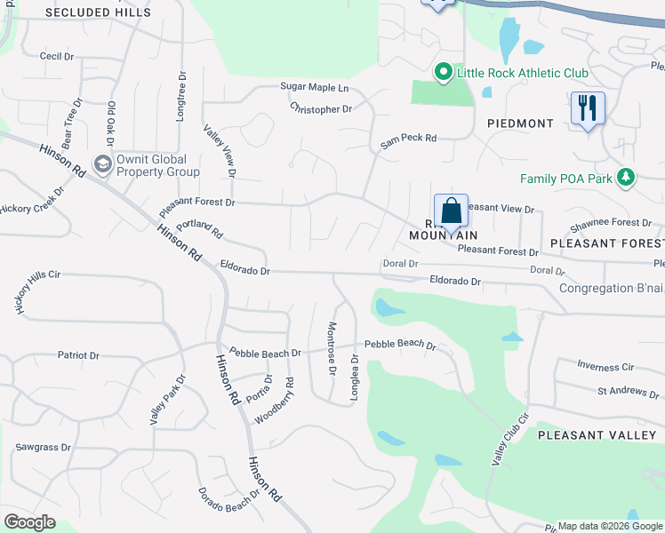 map of restaurants, bars, coffee shops, grocery stores, and more near 24 Flourite Cove in Little Rock