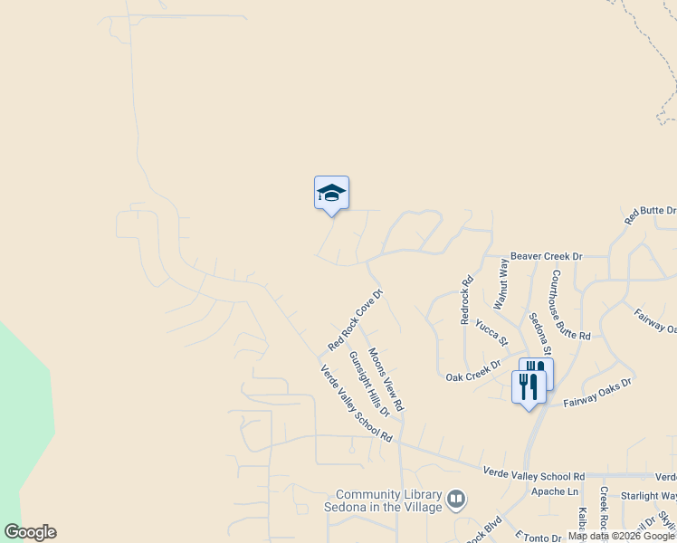 map of restaurants, bars, coffee shops, grocery stores, and more near 10 Box Canyon Road in Sedona