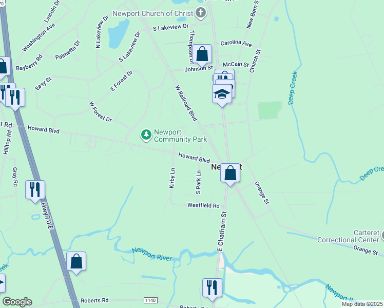 map of restaurants, bars, coffee shops, grocery stores, and more near 158 Howard Boulevard in Newport