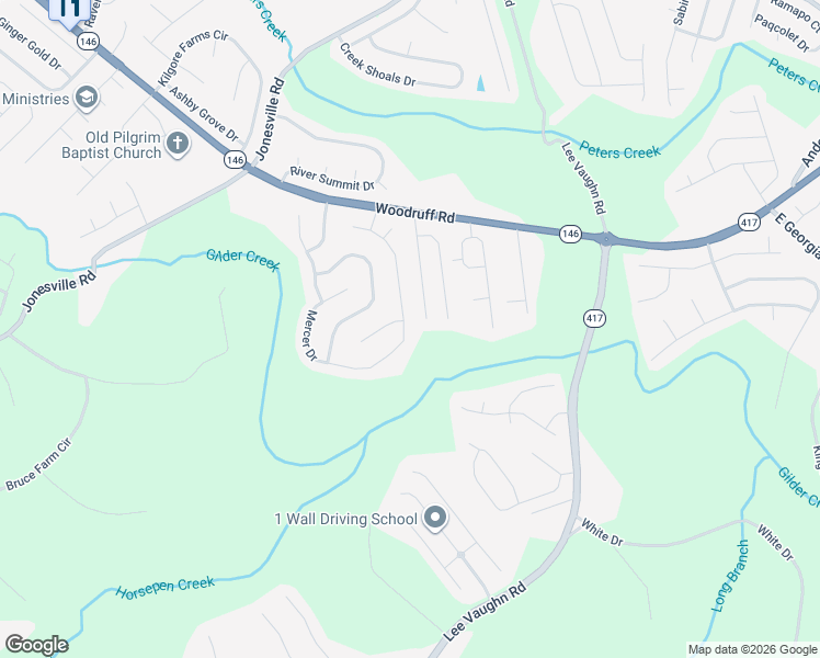 map of restaurants, bars, coffee shops, grocery stores, and more near 144 Mercer Drive in Simpsonville