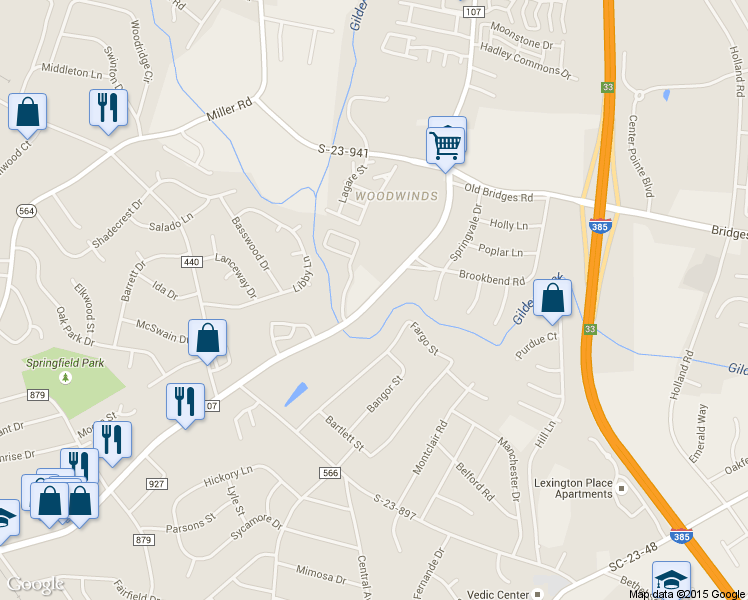 map of restaurants, bars, coffee shops, grocery stores, and more near 412 East Butler Road in Mauldin