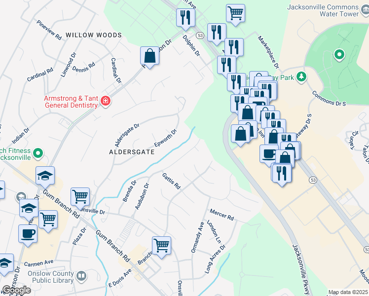 map of restaurants, bars, coffee shops, grocery stores, and more near 219 Audubon Drive in Jacksonville