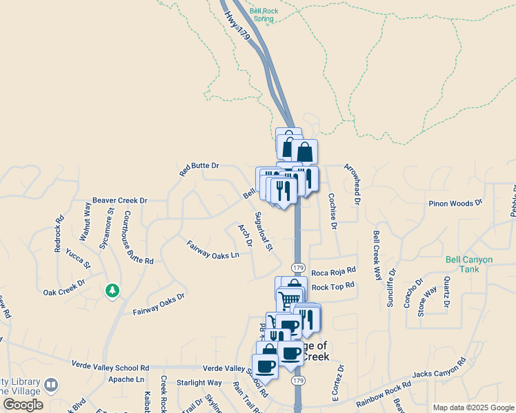 map of restaurants, bars, coffee shops, grocery stores, and more near 81 Bell Rock Plaza in Sedona