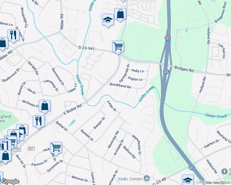 map of restaurants, bars, coffee shops, grocery stores, and more near 105 Beechwood Court in Mauldin