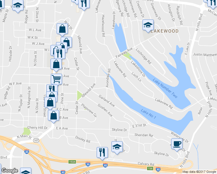 map of restaurants, bars, coffee shops, grocery stores, and more near 3600 Avondale Road in North Little Rock