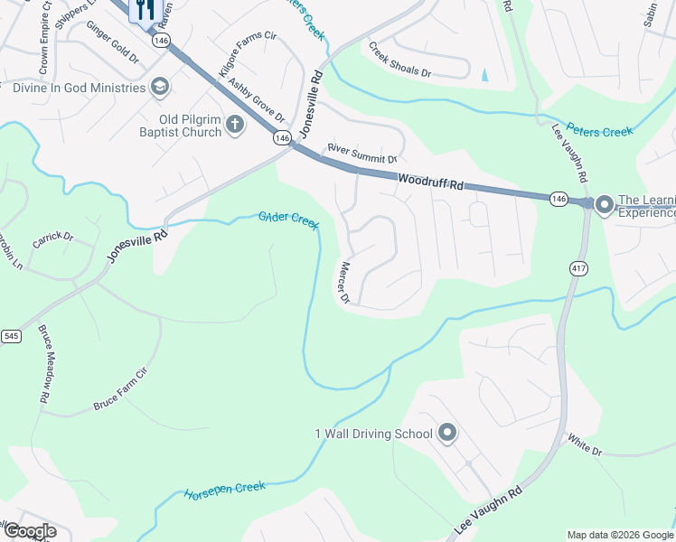 map of restaurants, bars, coffee shops, grocery stores, and more near 10 Mercer Drive in Simpsonville