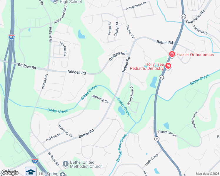 map of restaurants, bars, coffee shops, grocery stores, and more near 2117 Bethel Road in Simpsonville