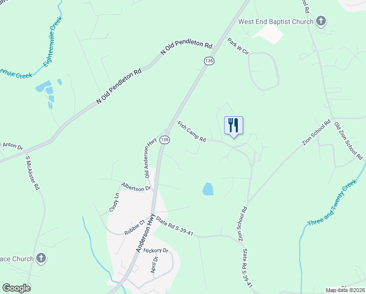 map of restaurants, bars, coffee shops, grocery stores, and more near 100 Fish Camp Road in Easley