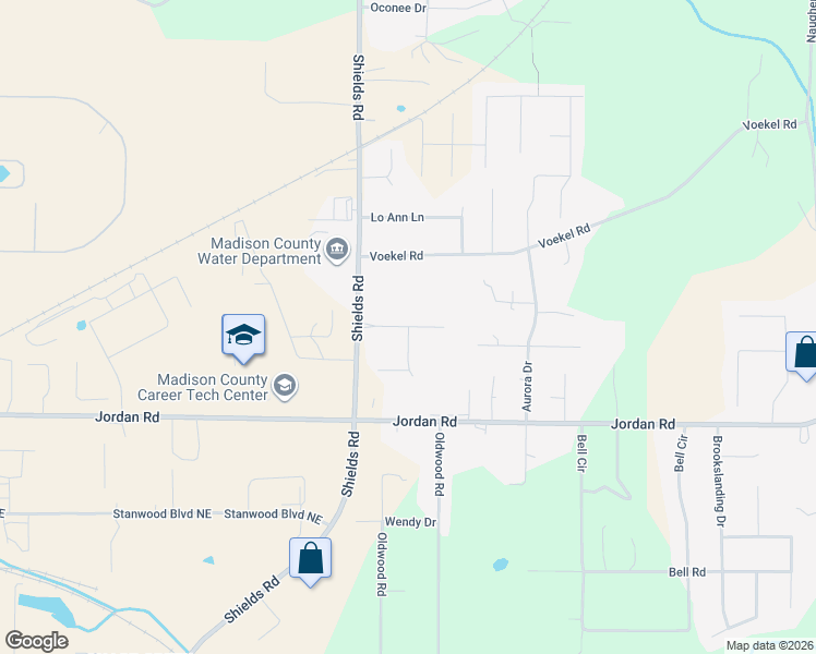 map of restaurants, bars, coffee shops, grocery stores, and more near Chase Lake Trail in Huntsville