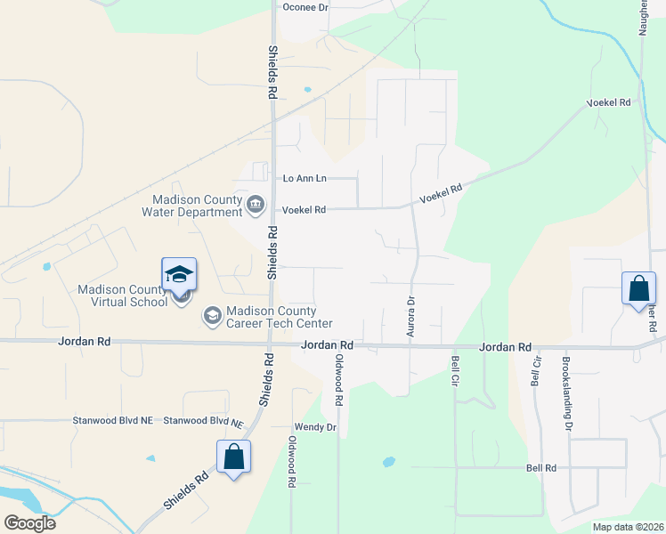 map of restaurants, bars, coffee shops, grocery stores, and more near 101 Chase Lake Trail in Huntsville