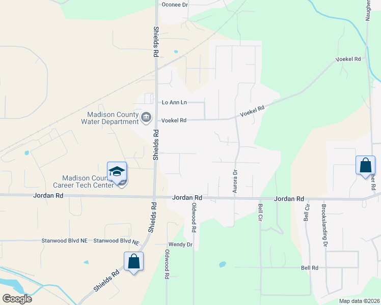 map of restaurants, bars, coffee shops, grocery stores, and more near 101 Chase Lake Trail in Huntsville
