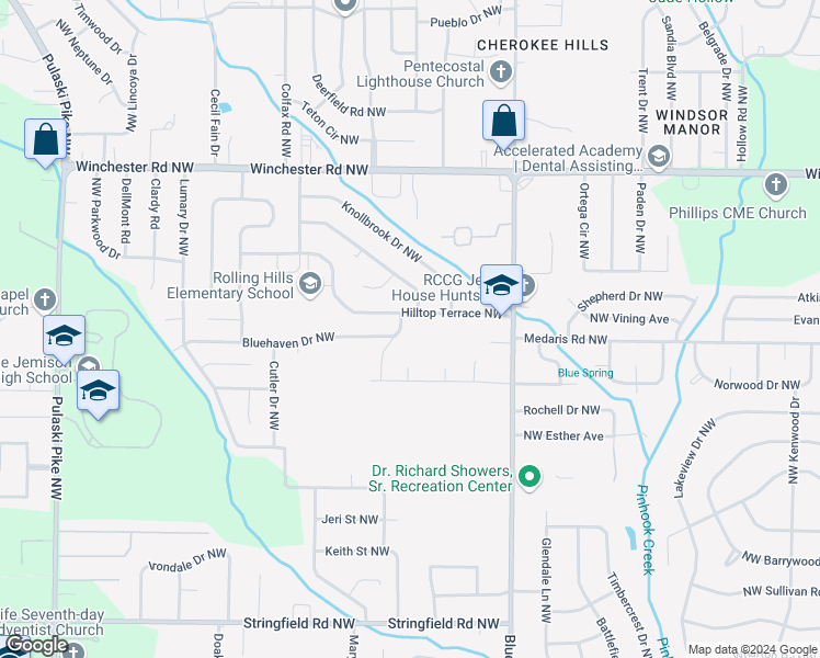 map of restaurants, bars, coffee shops, grocery stores, and more near 3952 Tanglebush Lane Northwest in Huntsville