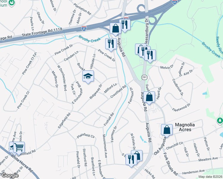 map of restaurants, bars, coffee shops, grocery stores, and more near 10 Milford Lane in Greenville