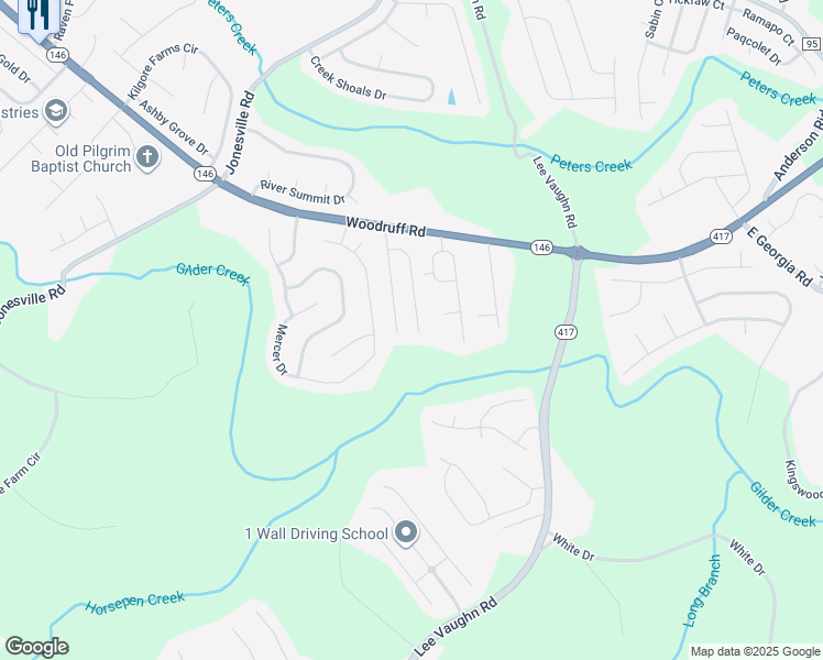 map of restaurants, bars, coffee shops, grocery stores, and more near 332 William Seth Court in Simpsonville