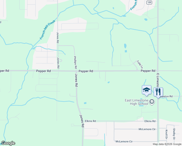 map of restaurants, bars, coffee shops, grocery stores, and more near 26826 Pepper Road in Athens